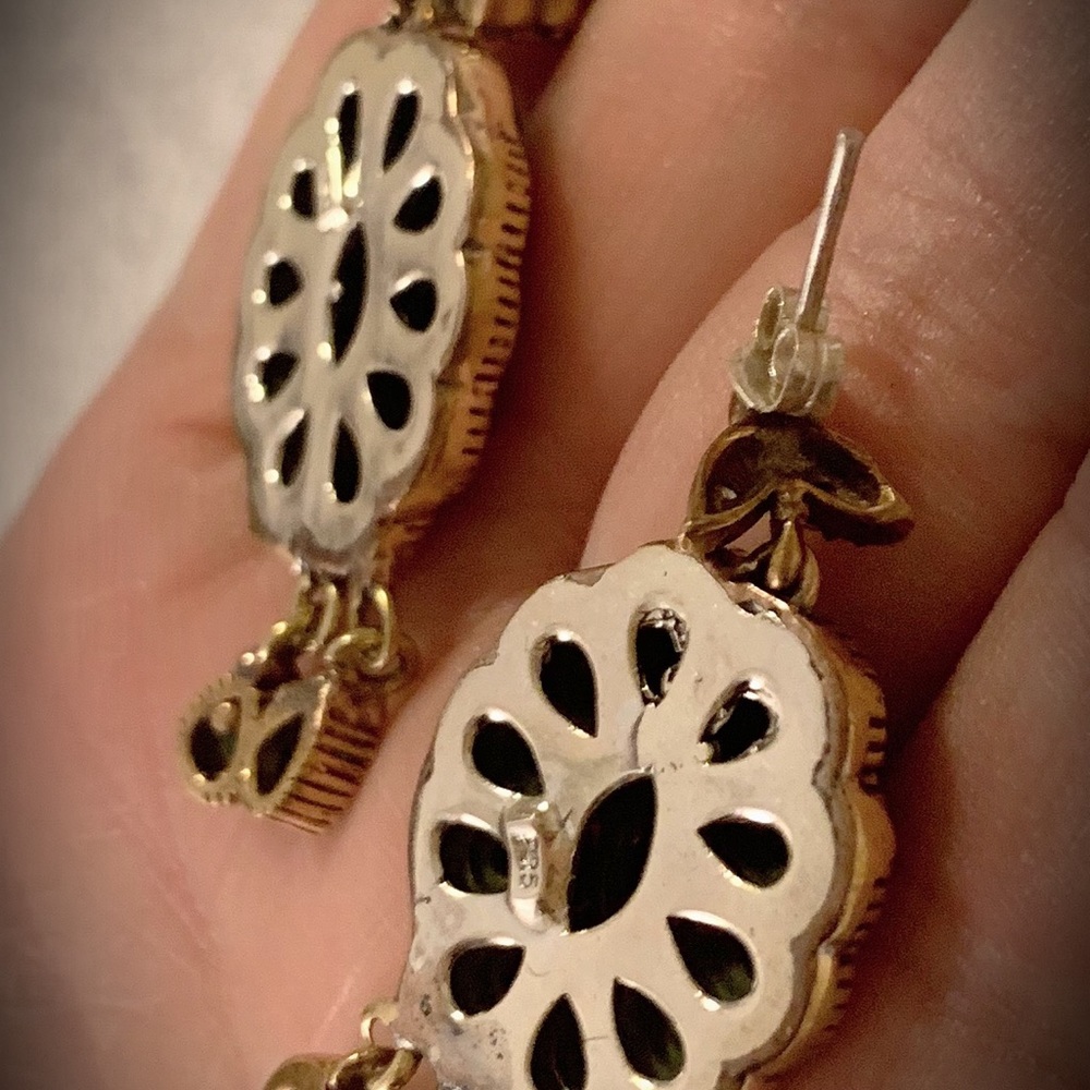 Ruby Emerald Dangle Earrings Solid 925 Silver/Gold - image 2